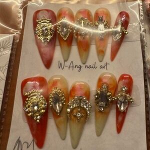 💎 Luxury Red & Gold Press-On Nails – Statement‎ Set